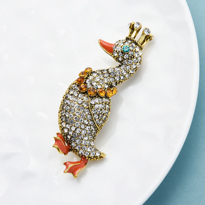 Broche Canard Couronne Strass