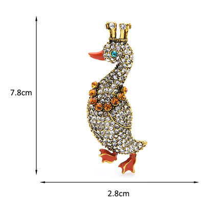 Rhinestone Crown Duck Brooch