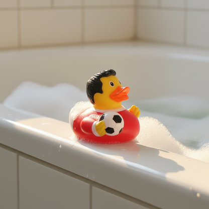 Red footballer duck