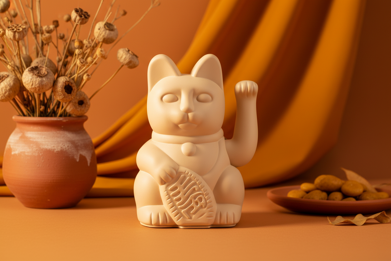 Gelukskat met okerkleurige accenten