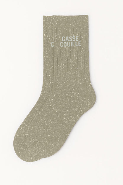 Chaussettes à Paillettes à Message"Casse-Couille" - Beige