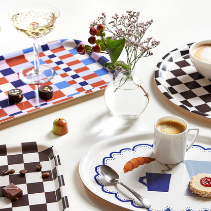 Espresso/Cream CHECKER Rectangular Serving Tray - 27x20 cm