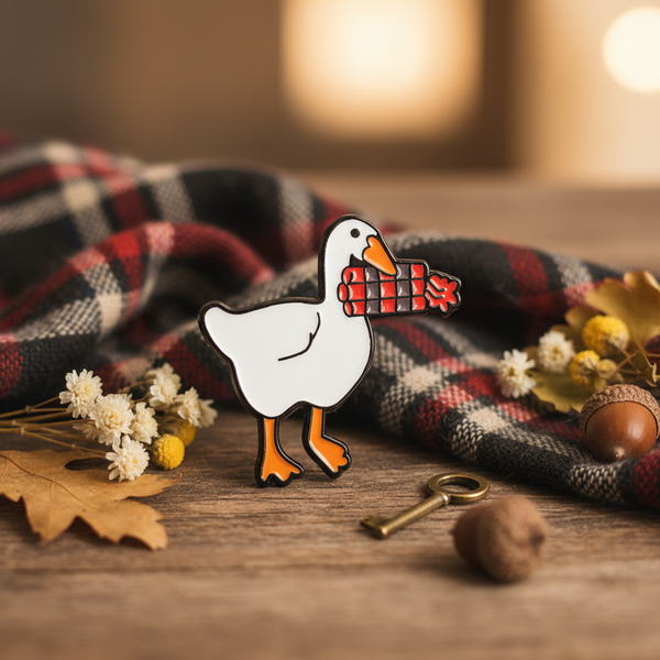 Anstecknadel mit weißer Ente und TNT