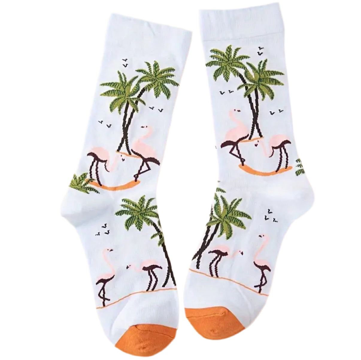 chaussettes flamants roses palmiers