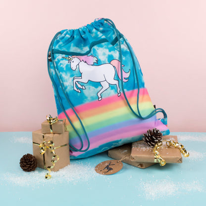 Personalized Drawstring Bag - Unicorn Clouds