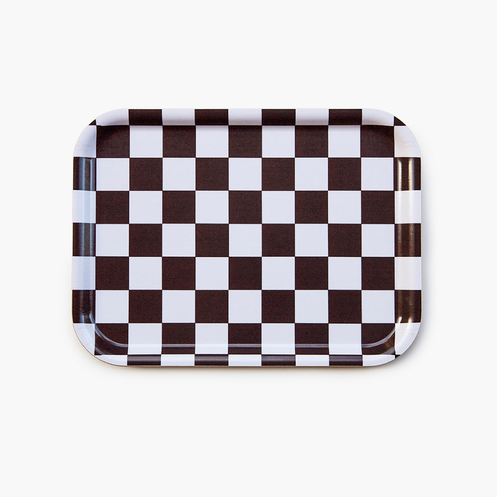 Espresso/Cream CHECKER Rectangular Serving Tray - 27x20 cm