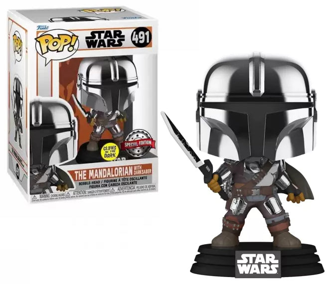 Pop! Le Mandalorian avec Darksaber (Metallic/Glow)