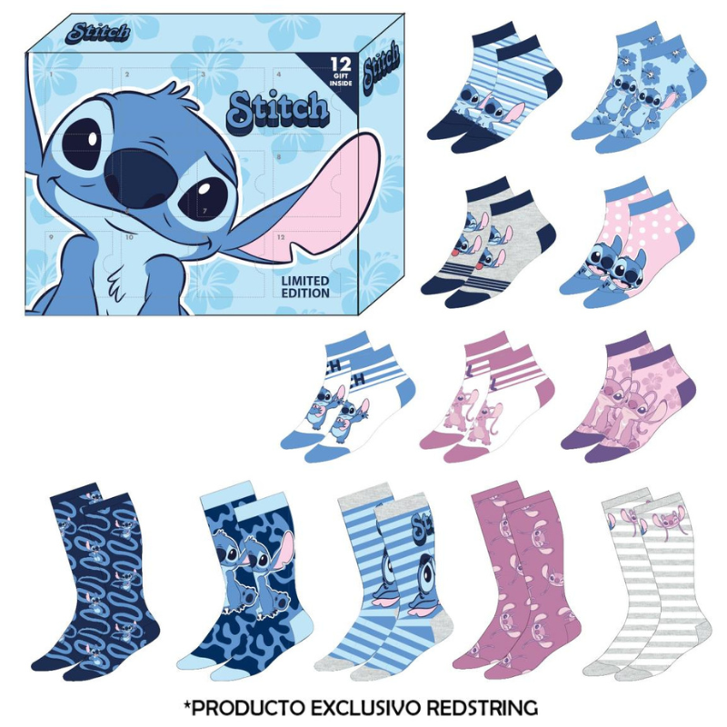 STITCH Blue&Pink Gift Box 12 Paires de Chaussettes (T 35-41)