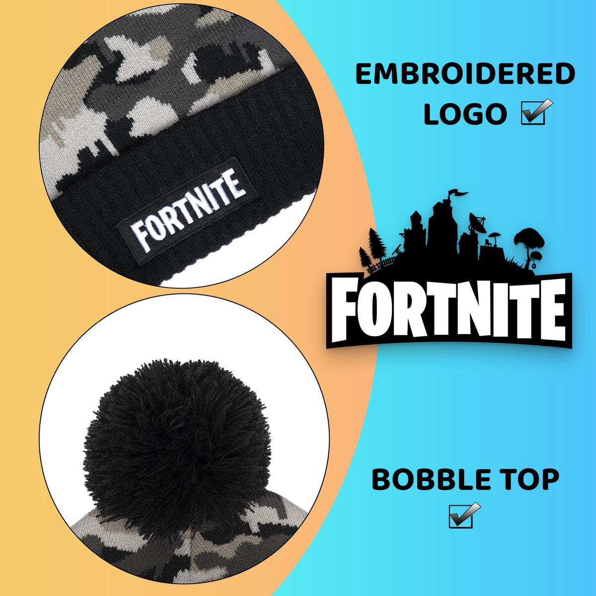 Ensemble bonnet et écharpe – Fortnite Set- Camo gris
