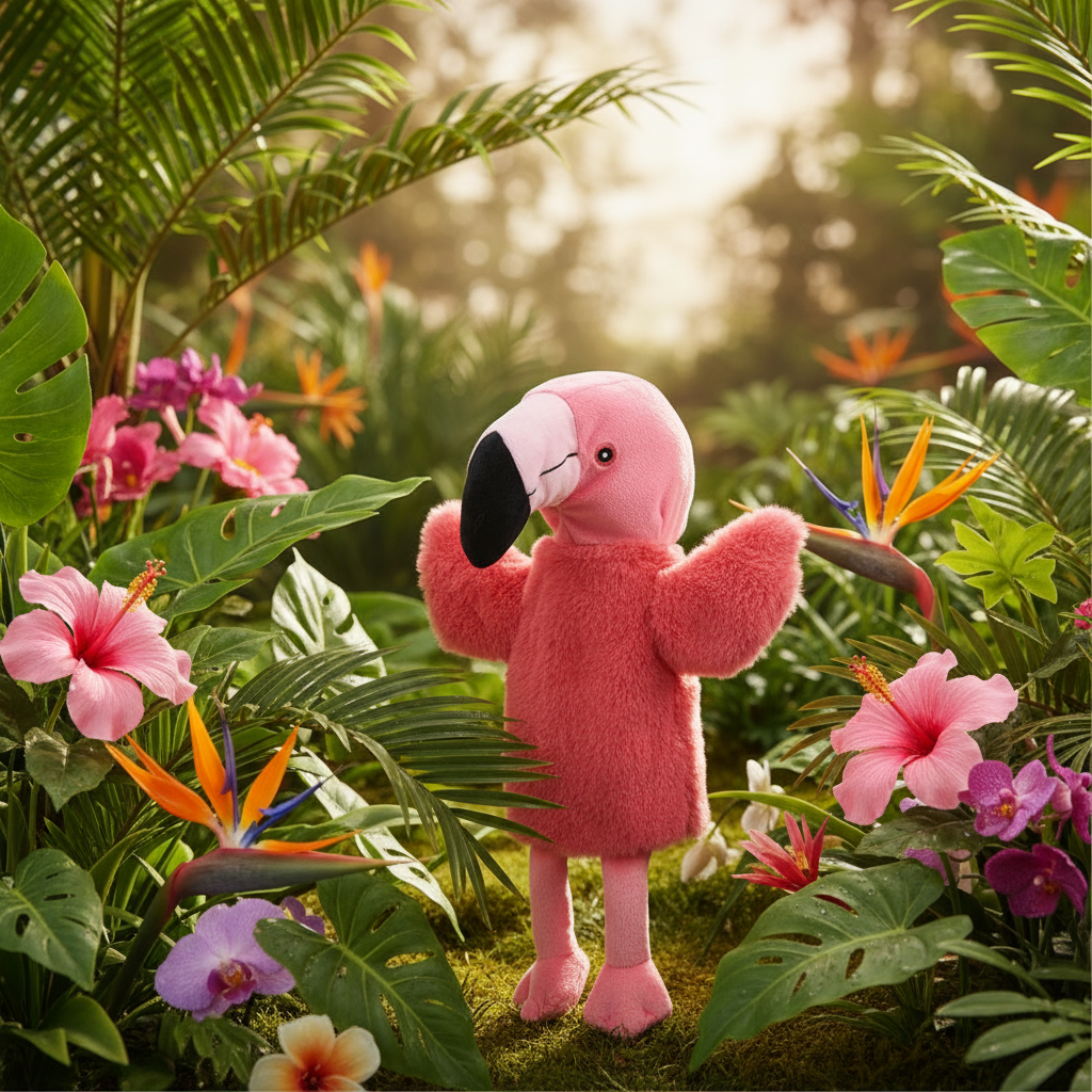 Roze Flamingo Pluche Handpop
