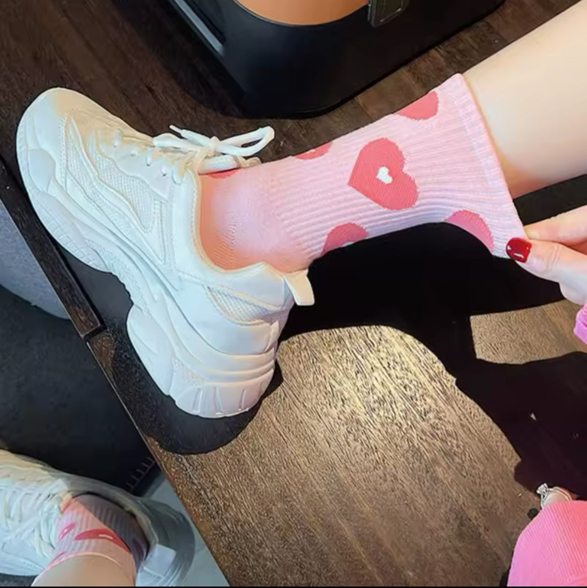 Roze sokken met hartjes voor dames