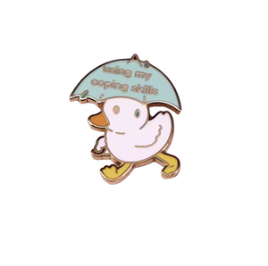 Pin’s Canard Blanc avec Parapluie "Using my coping style"