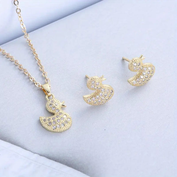 Bijpassende ketting en oorbellen met eendjes