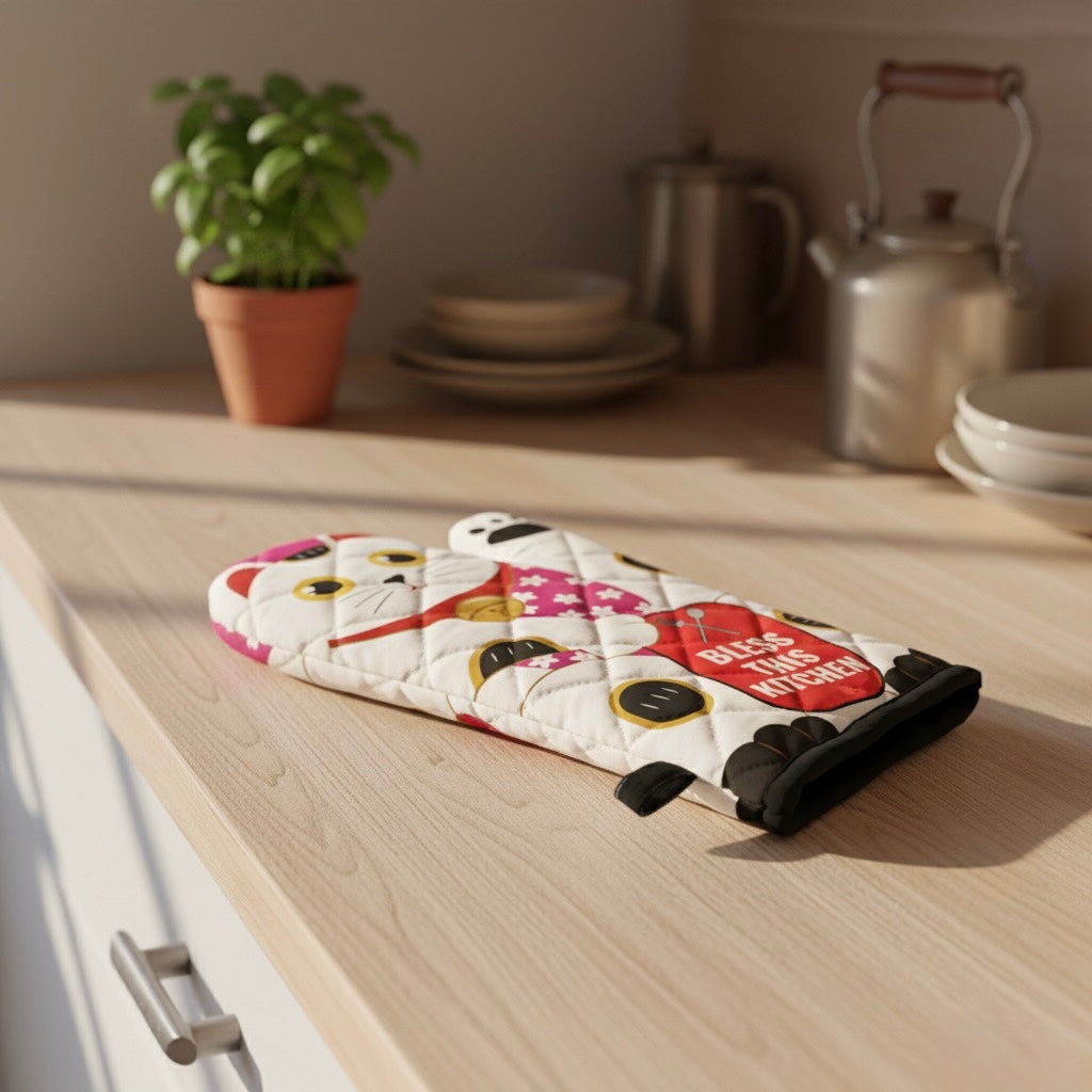 Ofenhandschuh japanische Glückskatze « Bless This Kitchen »