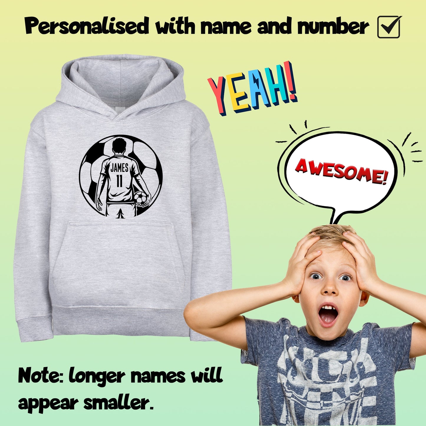 Fringoo football Sweat à capuche gris garçon Cotton Rich Soft Hooded Sweatshirt- football Ball garçon gris