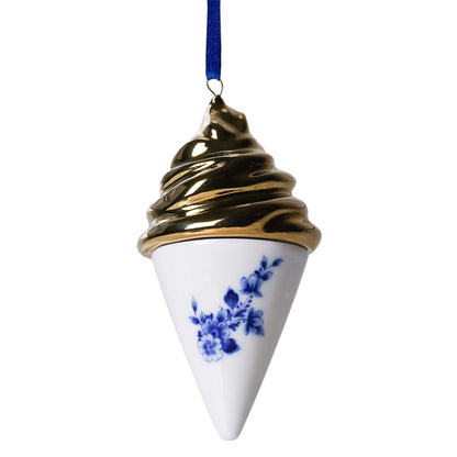 Gold Ice Cream Cone Christmas Ornament