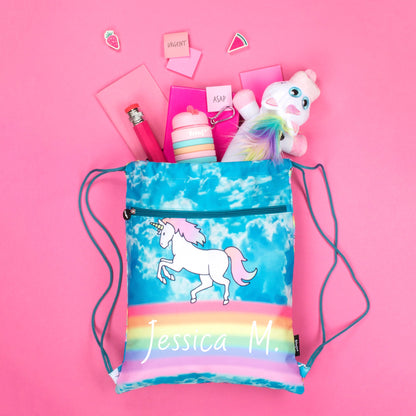 Personalized Drawstring Bag - Unicorn Clouds