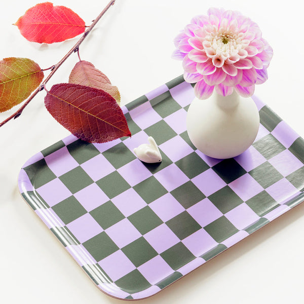 Lilac/Olive CHECKER Rectangular Serving Tray - 27x20 cm