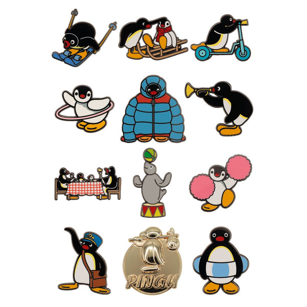 Display de 12 blind boxes Pingu - pin’s mystère - ensemble des pin’s