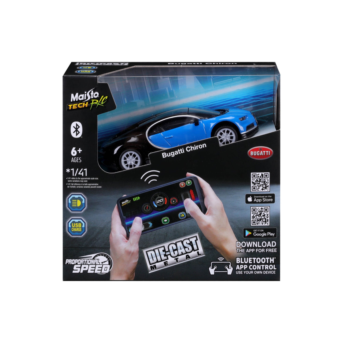 MINI VOITURE RC BLUETOOTH BUGATTI CHIRON EN MÉTAL MOULÉ SOUS PRESSION 1:41 AVEC BOÎTE DE FENÊTRE