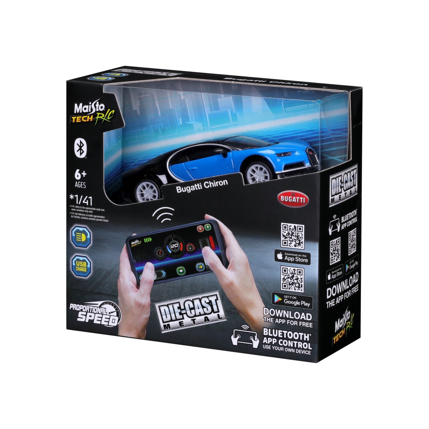 MINI VOITURE RC BLUETOOTH BUGATTI CHIRON EN MÉTAL MOULÉ SOUS PRESSION 1:41 AVEC BOÎTE DE FENÊTRE