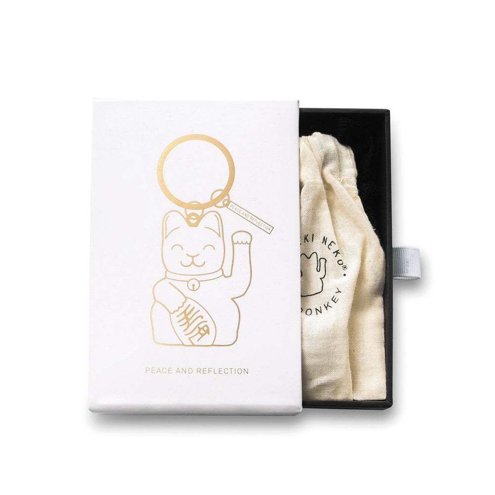 Geluks witte kat sleutelhanger