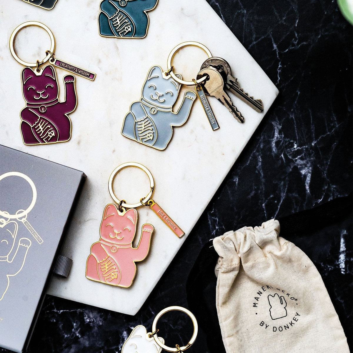 Gray Lucky Cat Key