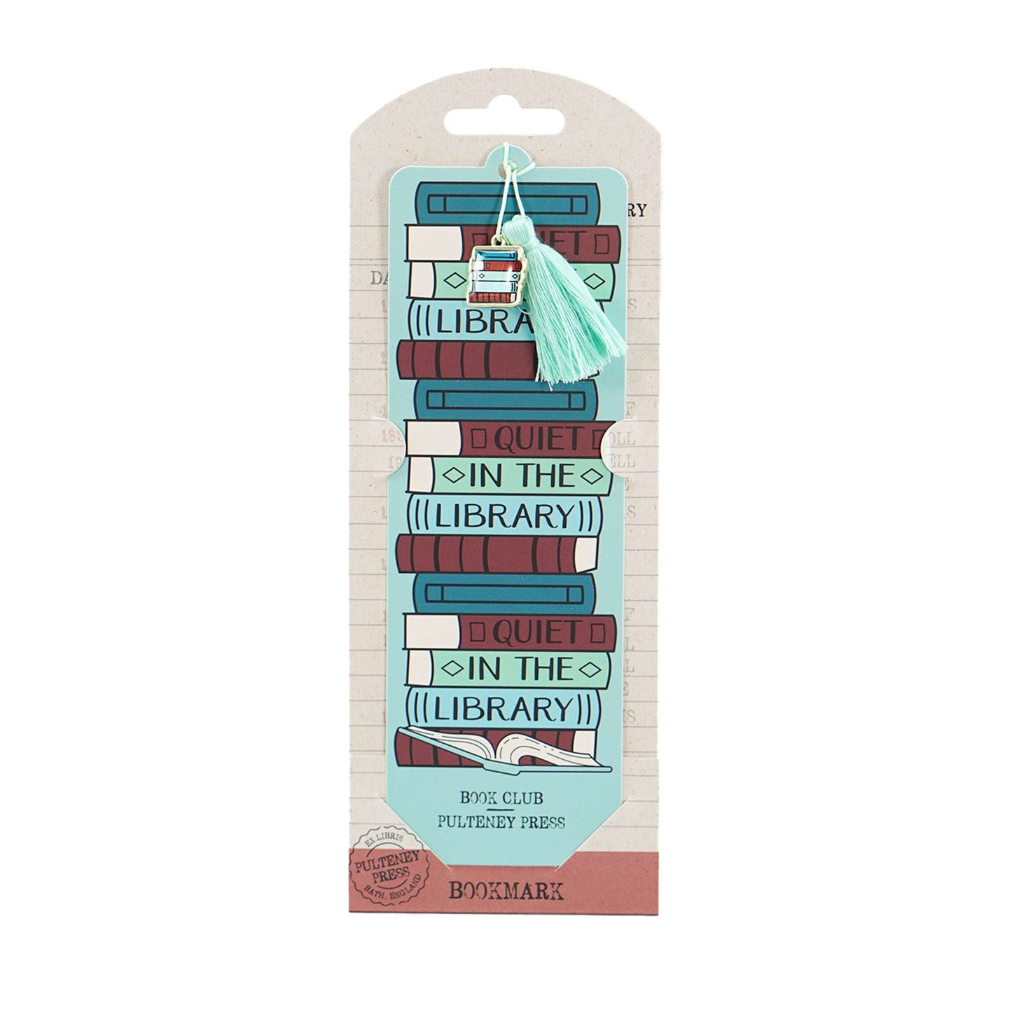 Quiet In The Library Bookmark with Charm and Tassel