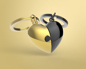 Porte Clés Duo de Cœur Or et Noir