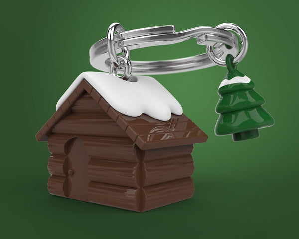 Sleutelhanger met houten chalet