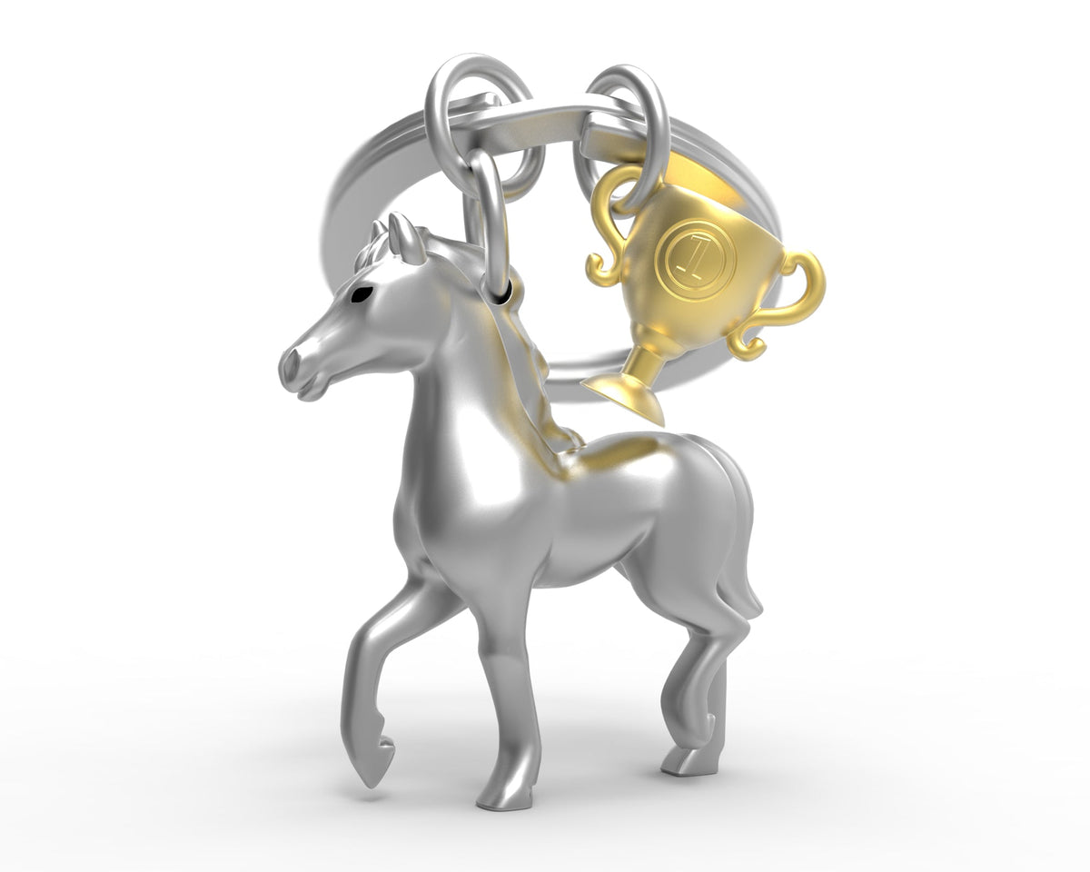 Porte clés Cheval de Course Argenté