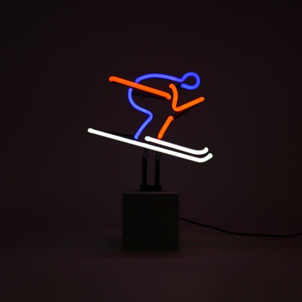 Panneau néon "Ski" rouge, bleu et blanc