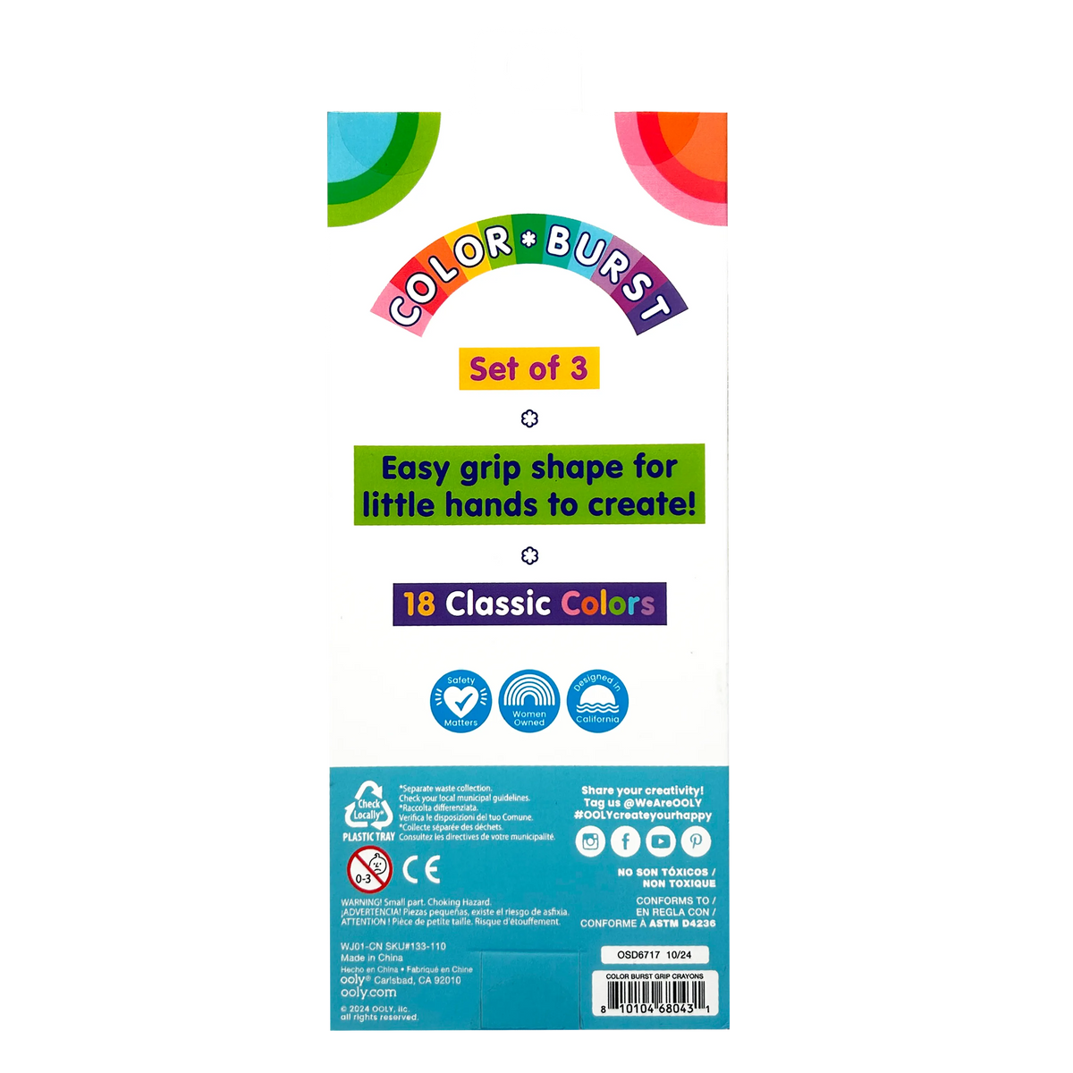 Color Burst Crayons – Easy Grip – 18 Colors – Set of 3