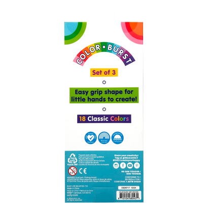 Color Burst Crayons – Easy Grip – 18 Colors – Set of 3