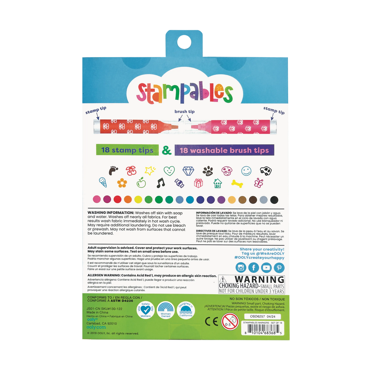 Stampables Double-Ended Stamp & Brush Markers – Set of 18