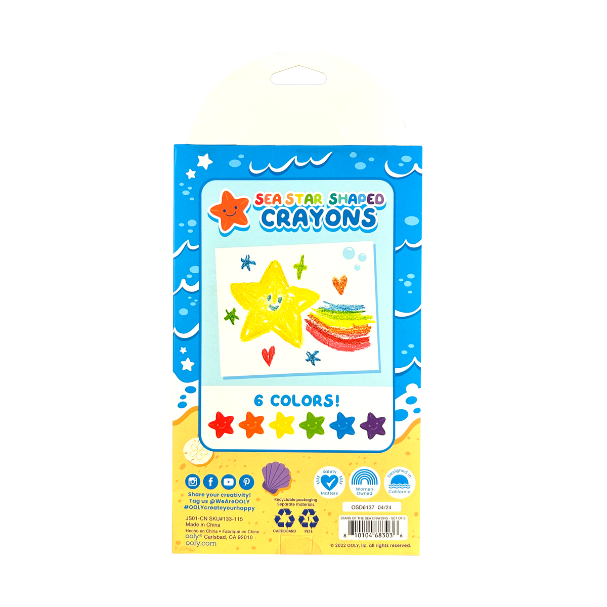 Crayons de cire en forme d’étoiles Stars of the Sea – Lot de 6 – OOLY