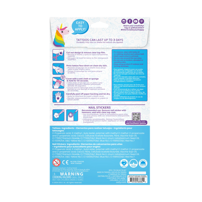 Tattoo-Palooza Temporary Tattoos & Nail Stickers – Unicorns & Rainbows – 225+