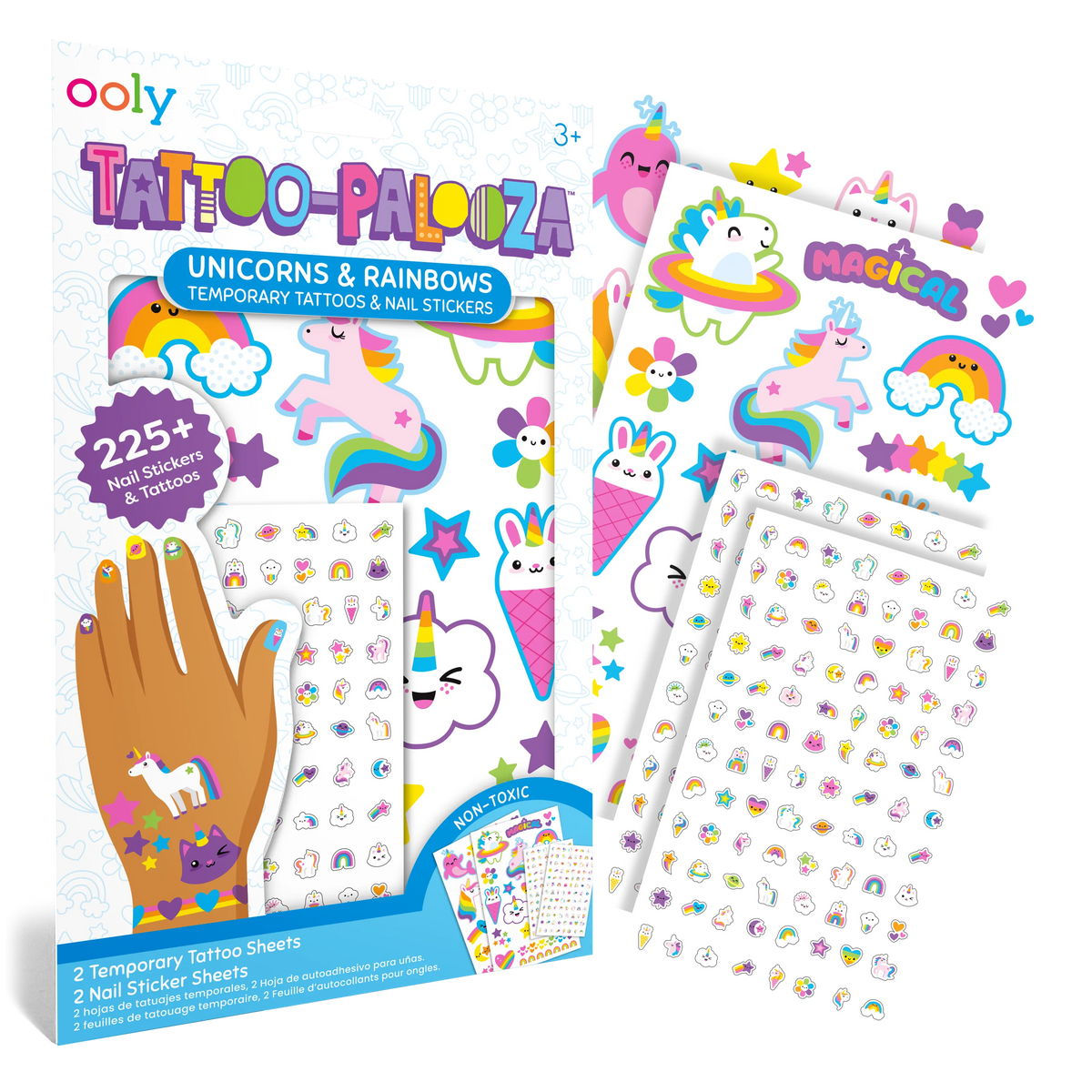 Tattoo-Palooza Temporary Tattoos & Nail Stickers – Unicorns & Rainbows – 225+
