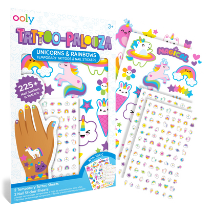 Tattoo-Palooza Temporary Tattoos & Nail Stickers – Unicorns & Rainbows – 225+