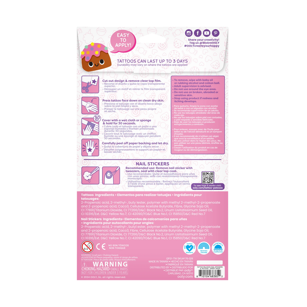 Tatouages et stickers pour ongles Tattoo-Palooza Confiserie – Plus de 225 – OOLY