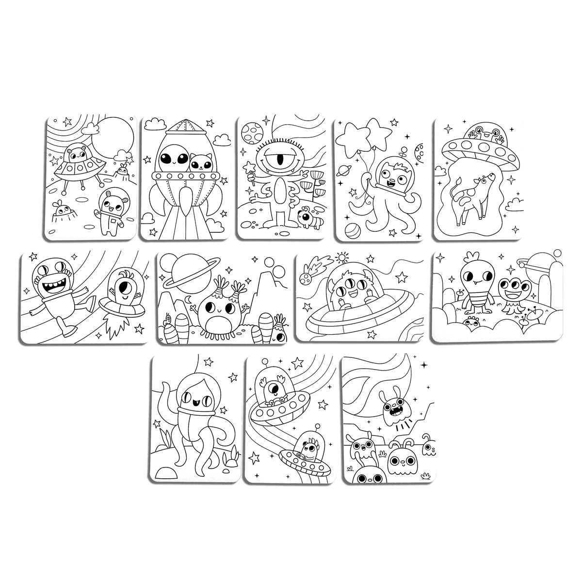 Cartes de coloriage à motifs cachés Undercover Art Monstres & Aliens – Lot de 12 – OOLY