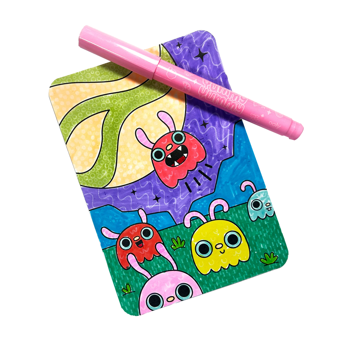 Cartes de coloriage à motifs cachés Undercover Art Monstres & Aliens – Lot de 12 – OOLY