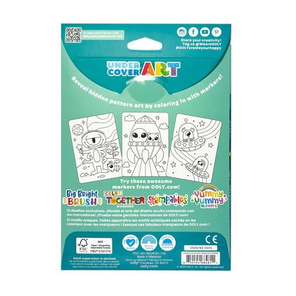 Cartes de coloriage à motifs cachés Undercover Art Monstres & Aliens – Lot de 12 – OOLY