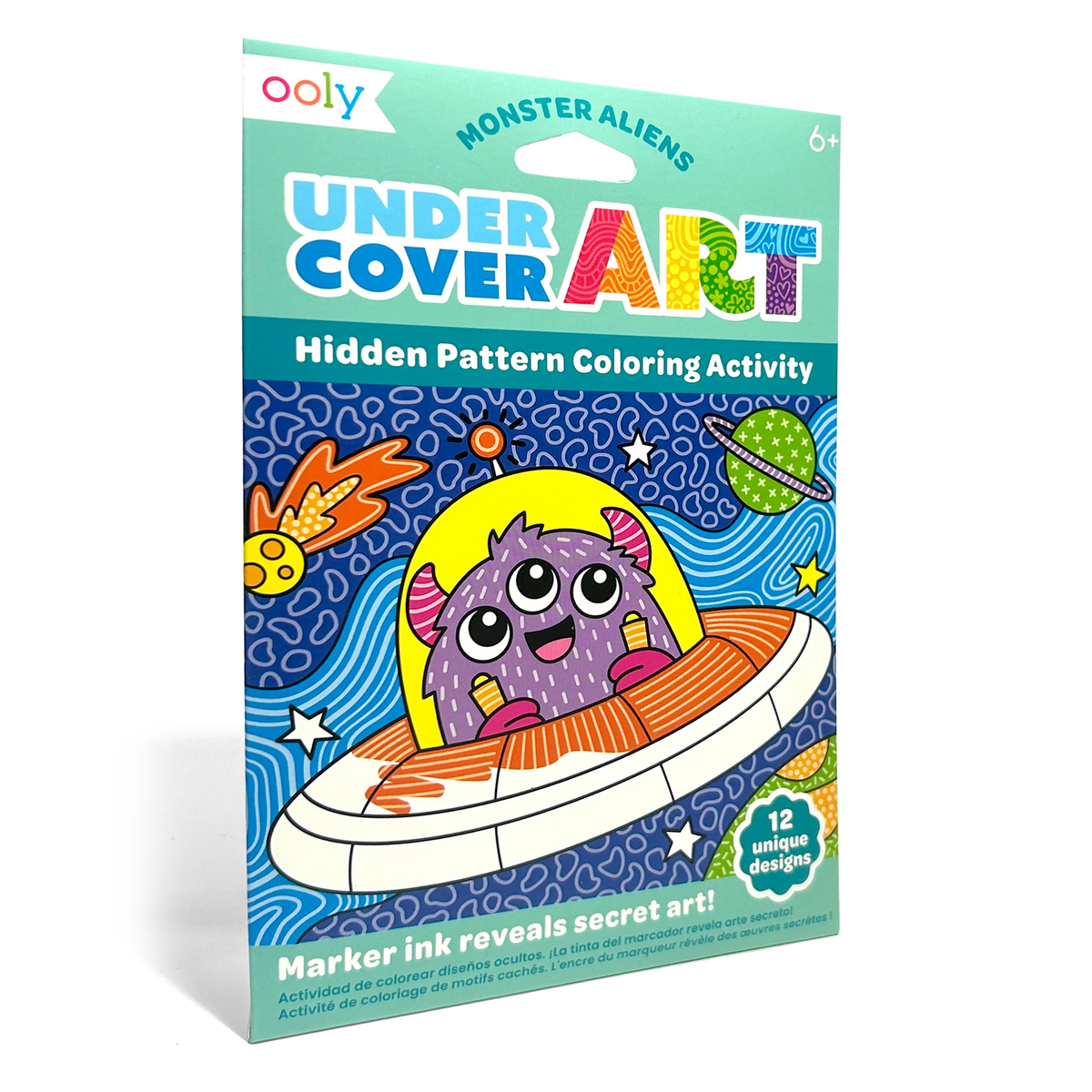 Cartes de coloriage à motifs cachés Undercover Art Monstres & Aliens – Lot de 12 – OOLY