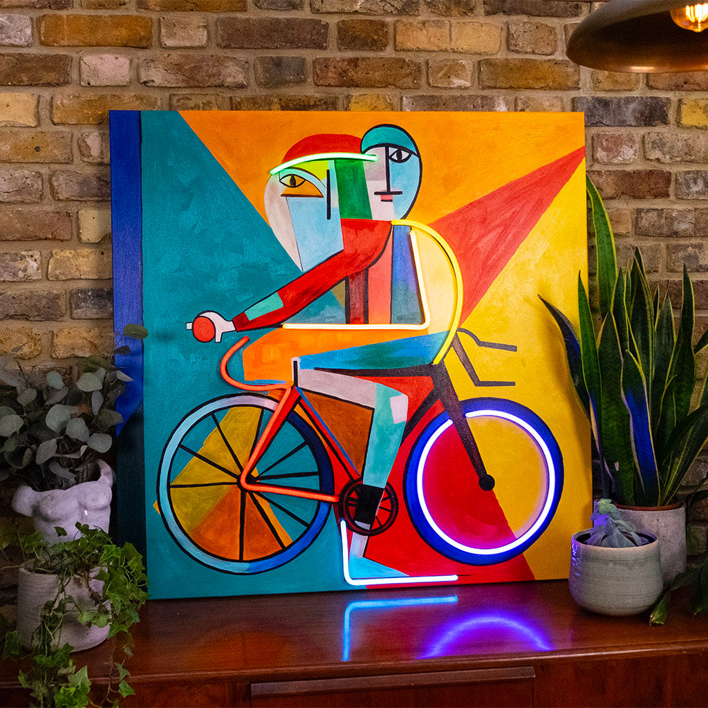Cycliste abstrait - Peinture murale (LED Néon)