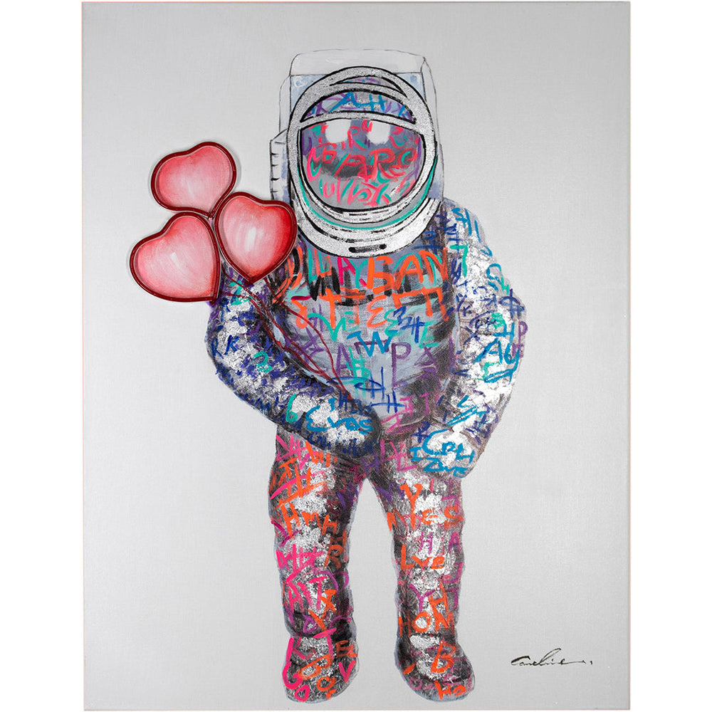 'Spaceman Hearts' Wall Artwork with LED Neon - SMALL