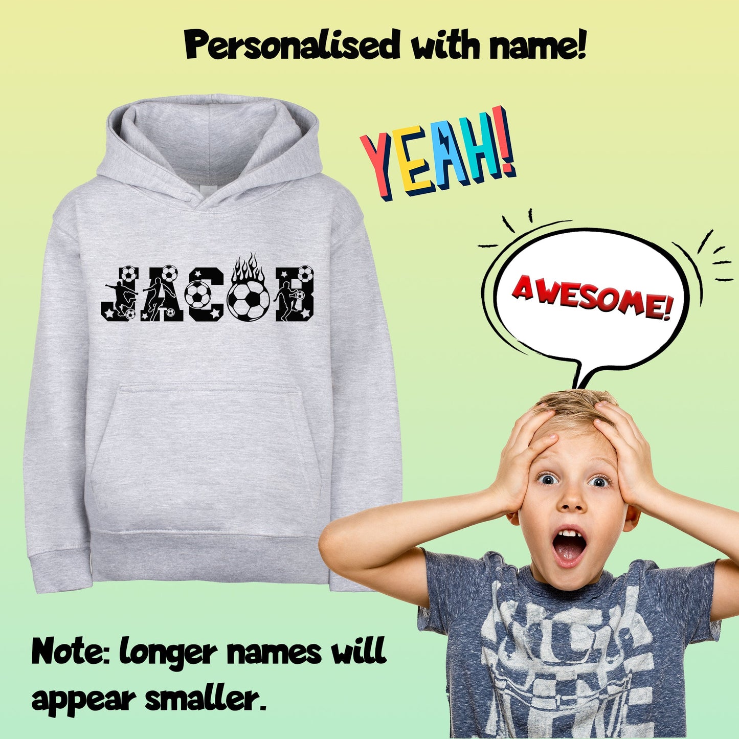 Fringoo football Sweat à capuche gris garçon Cotton Rich Soft Hooded Sweatshirt- football Alphabet gris