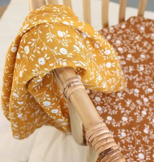 Lot de 2 langes en coton bio - Fleurs Caramel