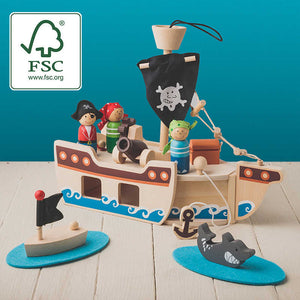 Bateau Pirate en Bois – Coffret de Jeu