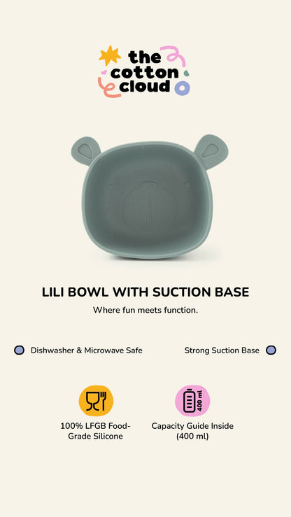 Bol d'Apprentissage Lili l'Ours Silicone Bleu Indigo